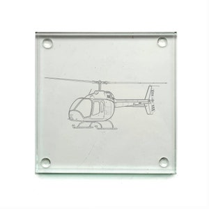 Bell 505 Jet Ranger Helicopter Square Glass Drinks Table Coaster - Super Personalised Pilot  Aviation Gift - Perfect for Home or Office