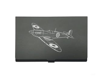 Supermarine Spitfire Aircraft Card Holder – Personalised Vintage Military World War 2 Gift, Business Card Case, Credit & Debit Wallet