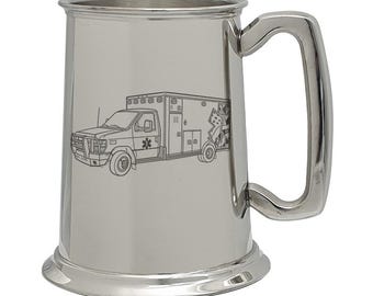 US EMS Ambulance Pewter Tankard – Handmade EMT Paramedic Gift – Emergency Medical Retirement Wedding Birthday Gift – Select Tankard Style