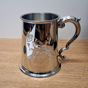 Personalised Gold Fitch Bird  Pewter Tankard - Nature Countryside Bird Watcher Boxed Gift idea - Select Tankard Style
