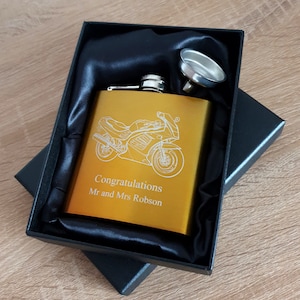 Personalised Suz RF Motorcycle Hip flask - 8 colours - Superb Sports Tourer Bikers motorbike Wedding Retirement Birthday Boxed Gift