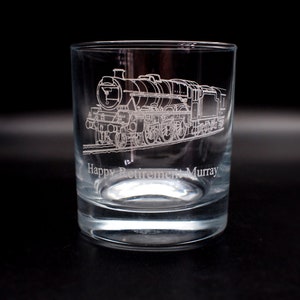 Personalised Steam Train Tumbler Glass - Superb Railroad Themed Gift for the Home, Office -  EnF Engraving Design