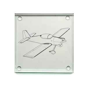 American Vans Aircraft RV6 Square Glass Drinks Table Coaster - Pilot Aviation Themed Boxed Gift for Home Office Work