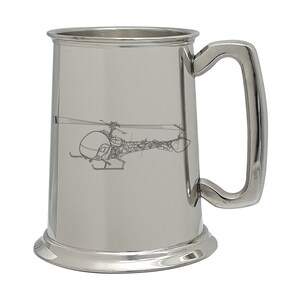 Bell 47 Sioux Helicopter One Pint Pewter Tankard -  Diamond Cut Engraving - Military Helicopter Pilot Engineer Army Air Force Gift Award