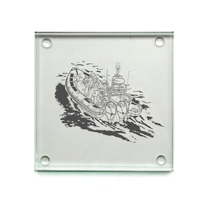 Personalise Inshore Lifeboat Drinks Coaster - Engraved Glass - Ocean Nautical Themed river Seaside Crew Gift Idea