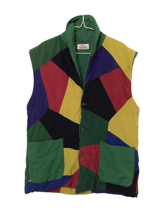 Vintage Handmade Patchwork Quilted Vest Kimono Lar