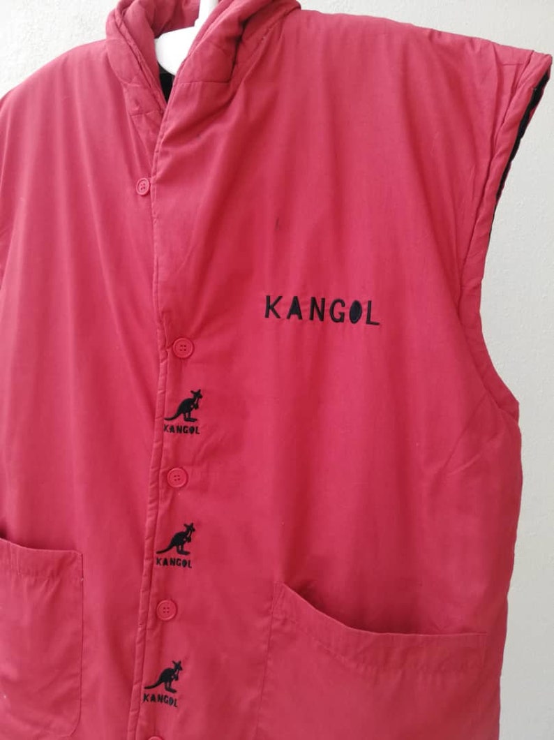 Vintage KANGOL Embroidered Logo Red Puffer Vest Medium Size
