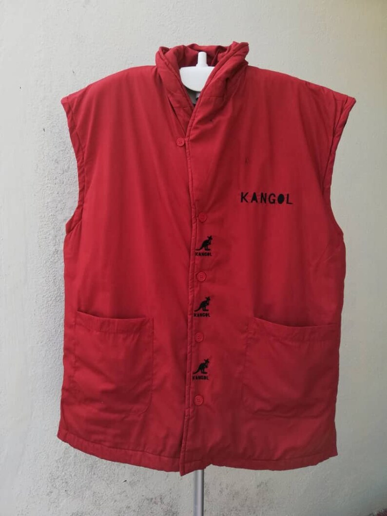 Vintage KANGOL Embroidered Logo Red Puffer Vest Medium Size