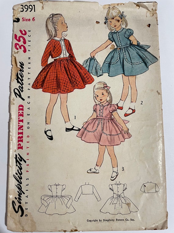 Simplicity Girls Vintage Pattern 3991, c.1950s, CO