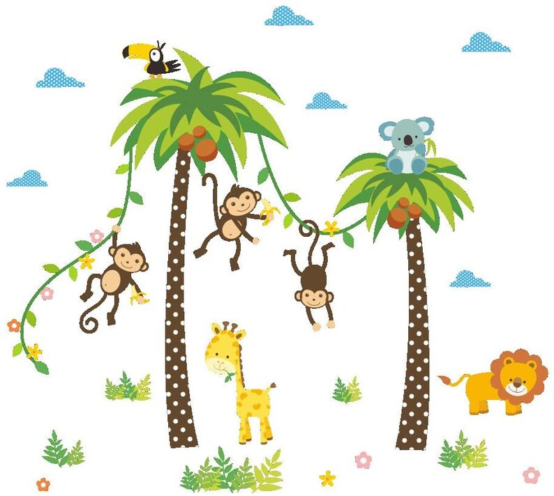Giant Coconut Tree Animal Monkey Birds Wall Decals for Kids Etsy