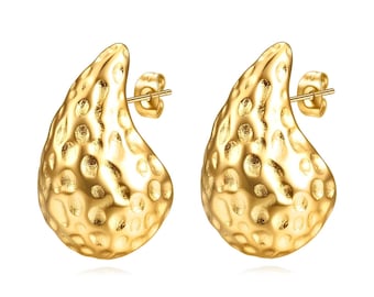 Boucles d'oreilles en forme de larme martelées en plaqué or 18 carats