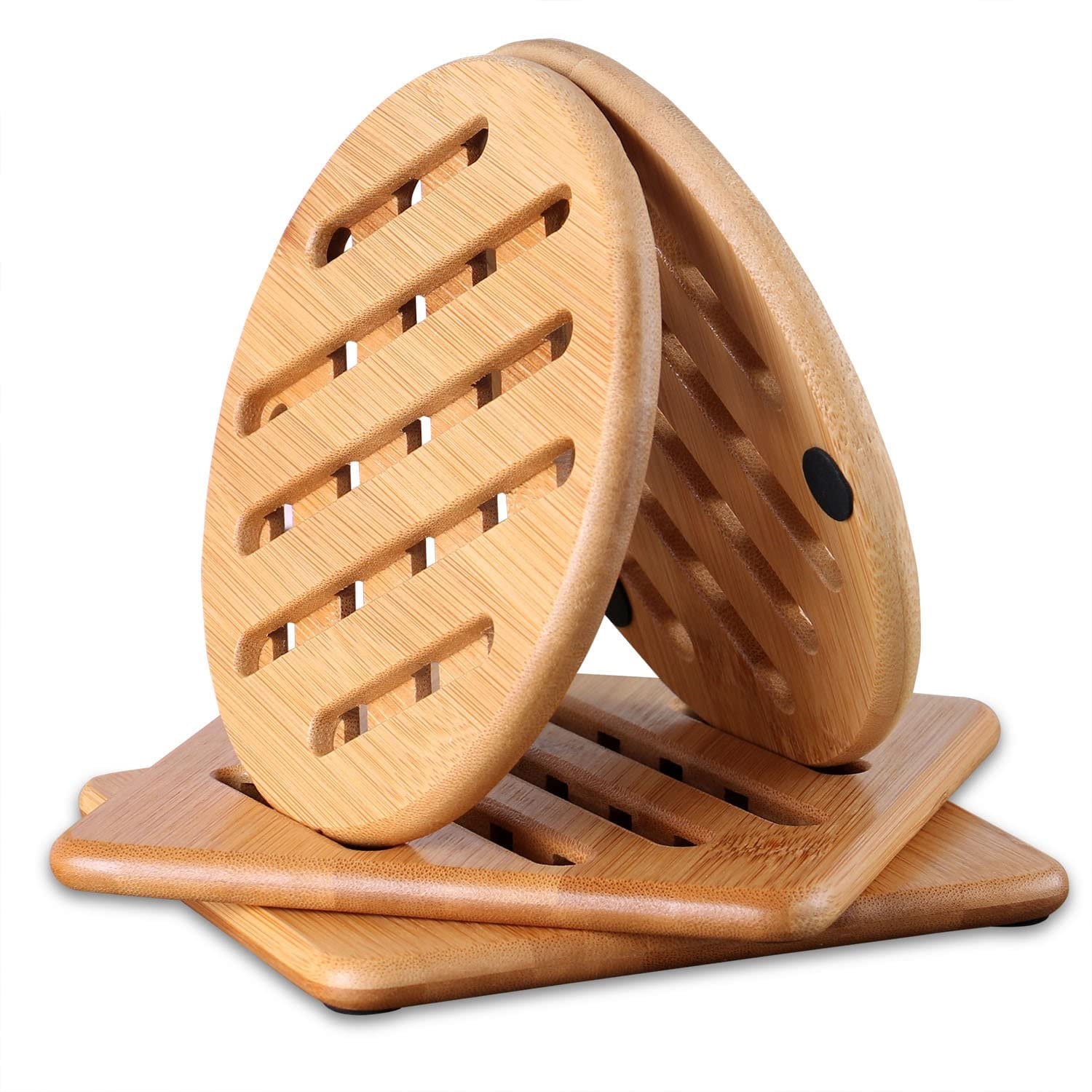 2 Bamboo Hot Pad Wood Trivet Mat Pot Pan Holder Heat Resistant Coaster Placemat