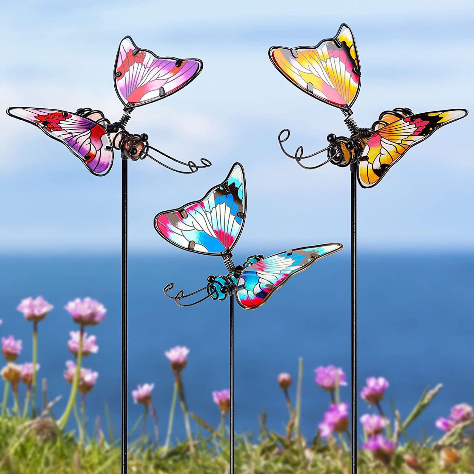 20 Inch 3 Butterfly Garden Stake Colorful Butterflies Stakes Etsy