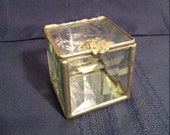 Vintage hand-made keepsake box beveled glass sides, etched glass hinged top.
