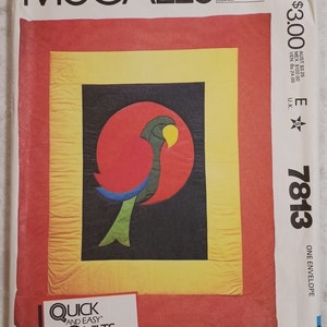 Parrot quilt. Quick and easy parrot quilt with contrast borders and back; appliques on front. McCall's 7813. Uncut, (c) 1981.