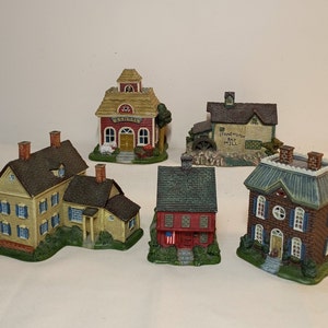 ONLY 3 REMAIN: 1998 Lang and Wise folk art village buildings #2, #4, #5, the artwork of Linda Nelson Stocks and Susan Winget.