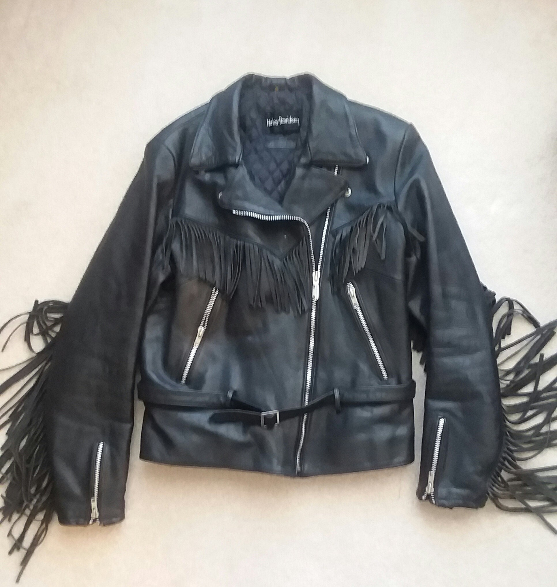 Harley davidson womens leather jacket with fringe sale
