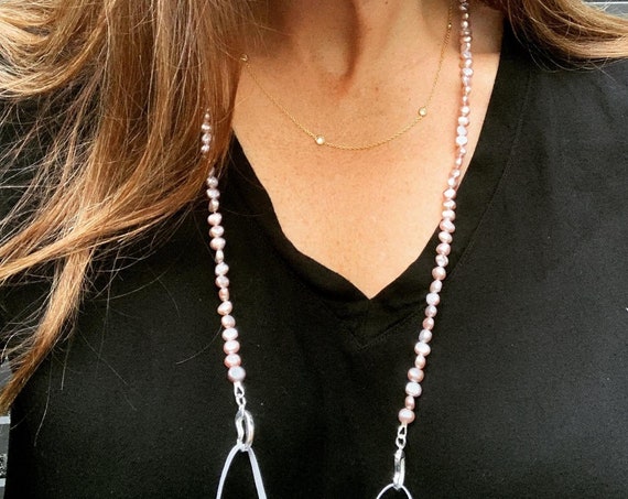 Sunglasses & Mask Chains Made with White, Cream, Pink and Dark Grey Freshwater Nugget Pearls