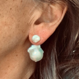 Removable Silver-White or Peacock Baroque Pearl Drop Extensions, Wear in Front or Behind the Ear, Buy with Studs or Alone