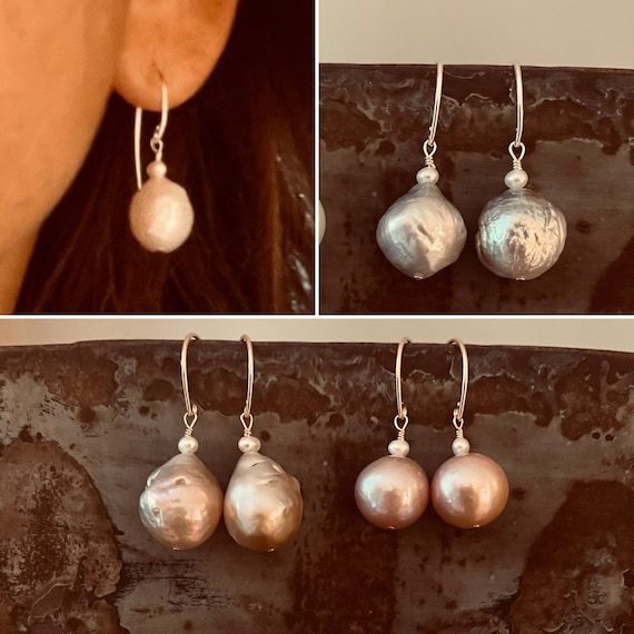 Edison Pearl Drop Earrings in 14k-Gold-Fill or Sterling Silver with White, Pink, Gold or Grey Pearls