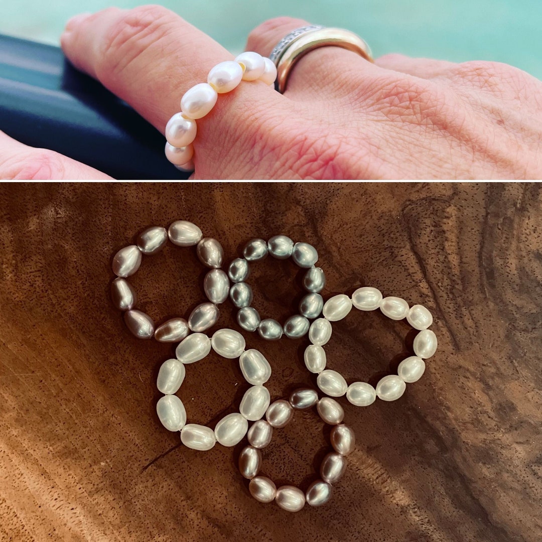 Comfortable Stretch Rings Freshwater Rice Pearl Stretch Rings, Unique, Elegant and Fun Layered or ...