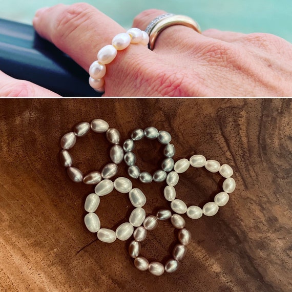 Freshwater Rice Pearl Stretch Rings, Unique, Elegant and Fun Layered or Alone