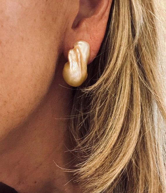 Huge Gold Baroque Freshwater Pearl Studs