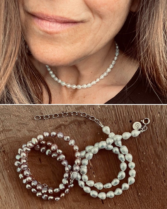 Adjustable Pearl Choker with White or Pink Freshwater Pearls, A Modern Twist on a Classic