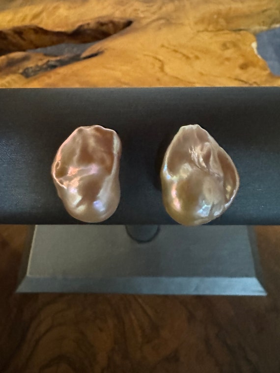 Huge Gold Baroque Pearl Studs, Impressive in Size and Totally Unique