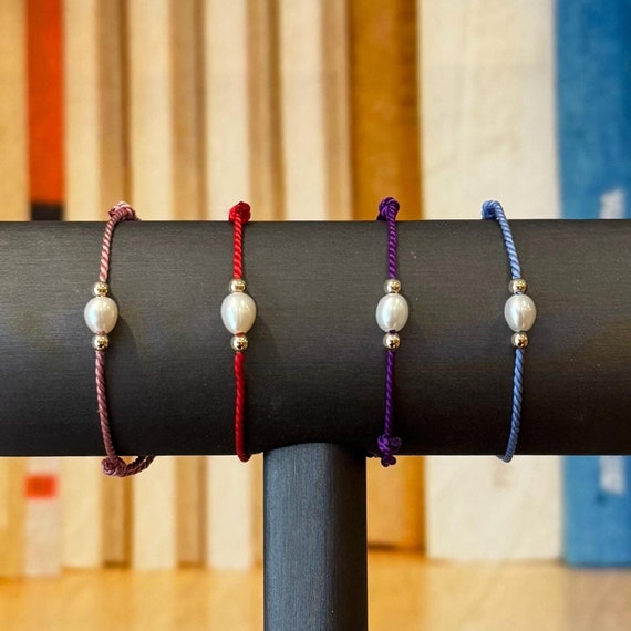 Silk String Bracelet with 14K Gold Beads in Many Colours