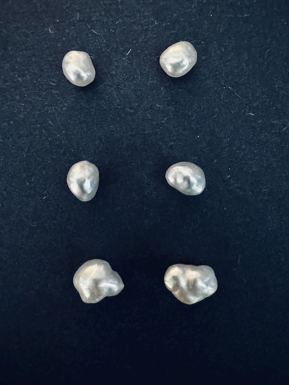 Tahitian Keshi Studs in Shades of Silver