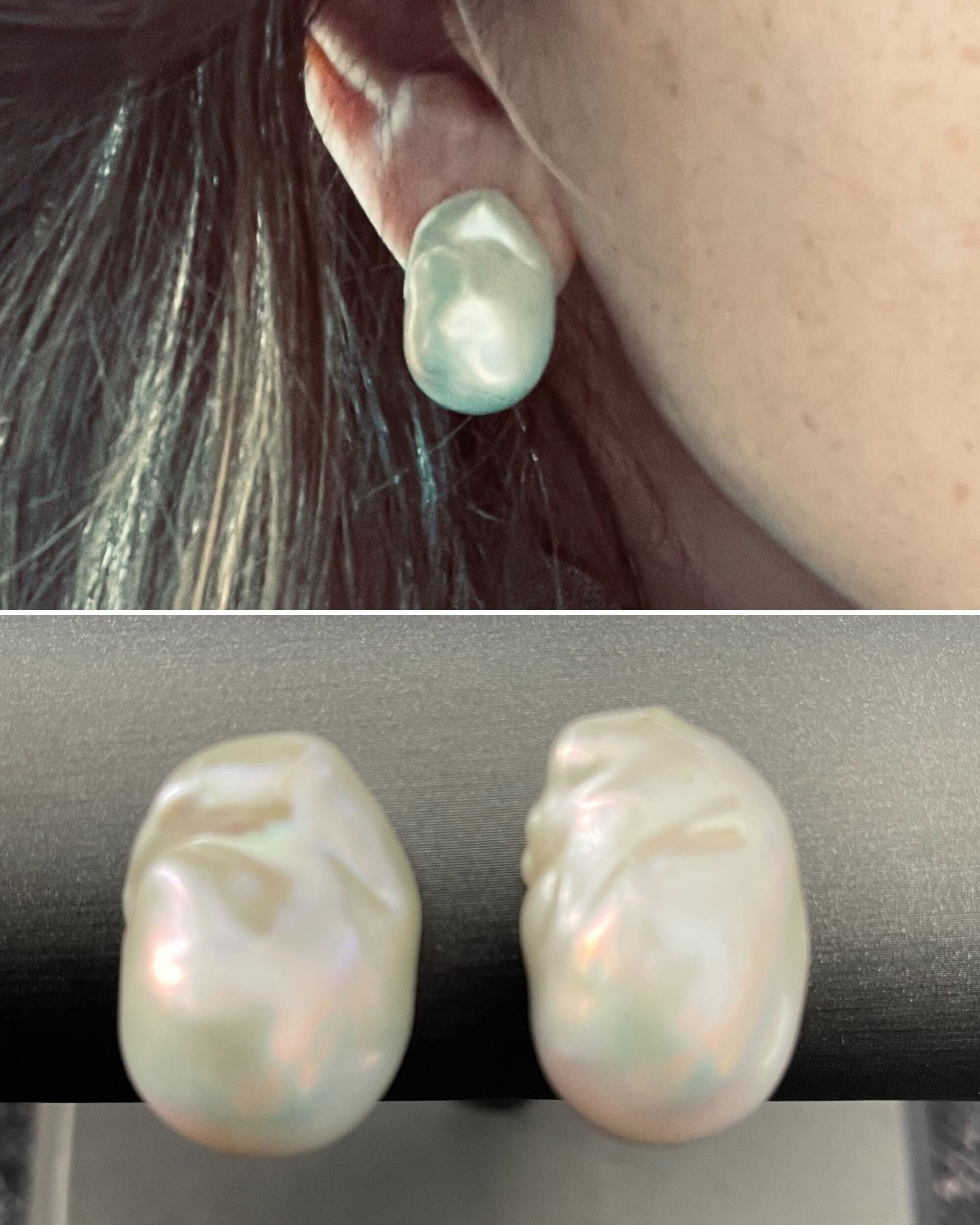 Huge White Baroque Pearl Studs Unusual and Spectacular Statement Pieces