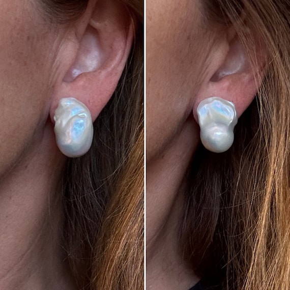 Huge White Baroque Pearl Studs, Unusual and Spectacular Statement Pieces