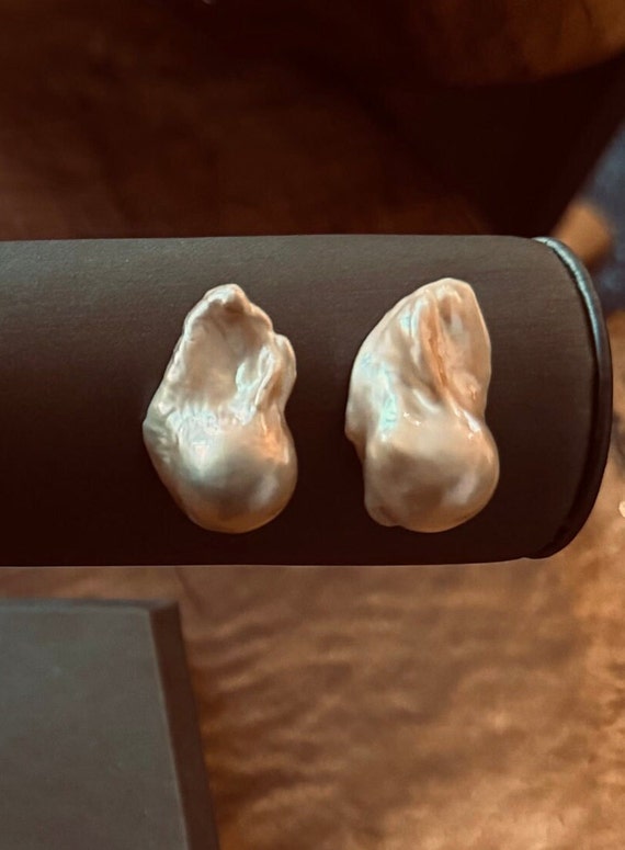 Huge Gold Baroque Pearl Studs, Impressive in Size and Totally Unique
