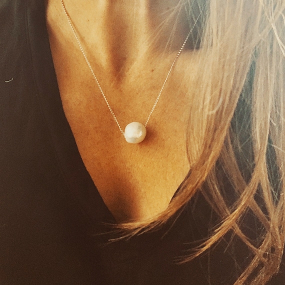 Large White Edison Freshwater Pearl and 14k-Gold-Filled or Sterling Silver Necklaces, Available in Three Sizes