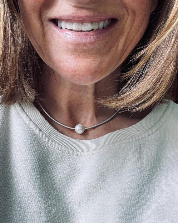 Large White Freshwater Pearl and Warm Silver Leather Chokers