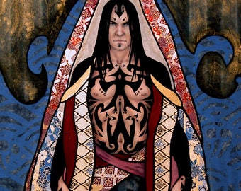 Large giclee print - tattooed man in patterned robes - 18" x 24" or 16" x 20"