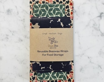 Envoltorios de cera de abejas reutilizables - Paquete de 3 (estampados variados)