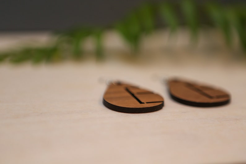 Alphabet Teardrop Wood Earrings Letter E Lightweight
