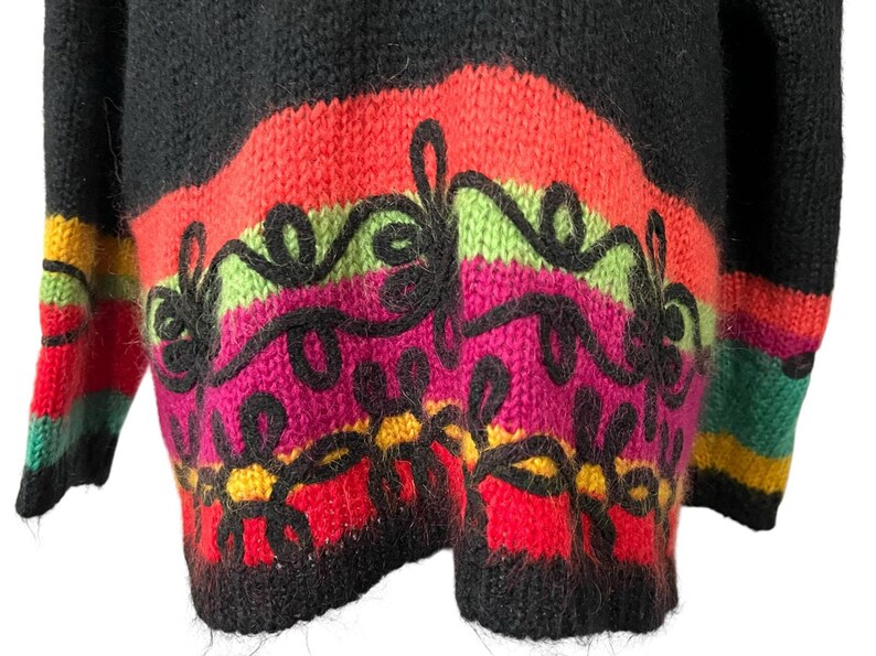 Vintage The Limited Sweater Colorful Neon 1980s Fuzzy Mohair V-Neck Women’s M/L image 2
