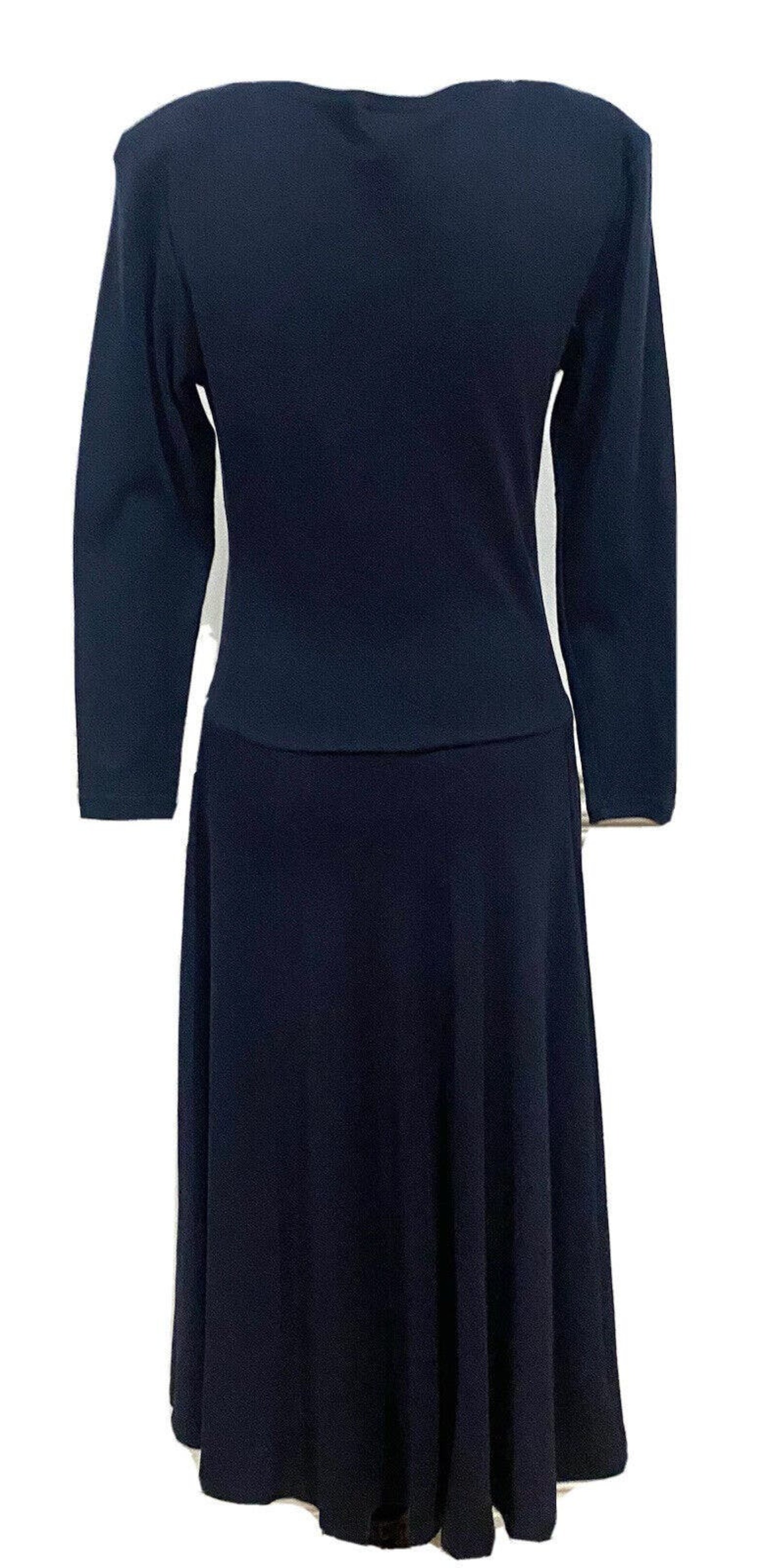 Vintage Lew Magram Dress Black MIDI Long Sleeve Cotton Blend Knit Sz L