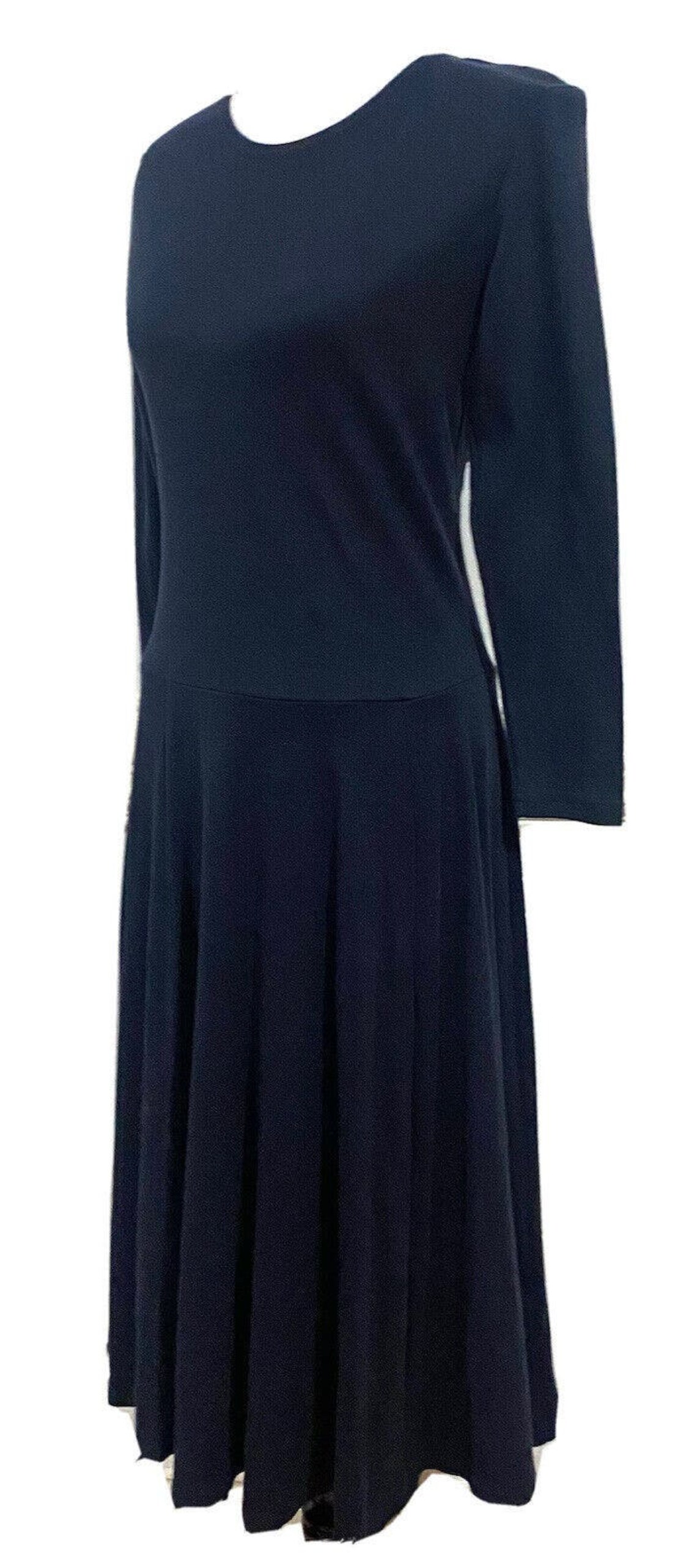 Vintage Lew Magram Dress Black MIDI Long Sleeve Cotton Blend Knit Sz L