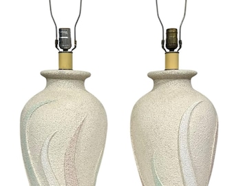 Vintage 80s 90s Lamp Set of 2 Postmodern Plaster Textured Pastel Swirls Pair