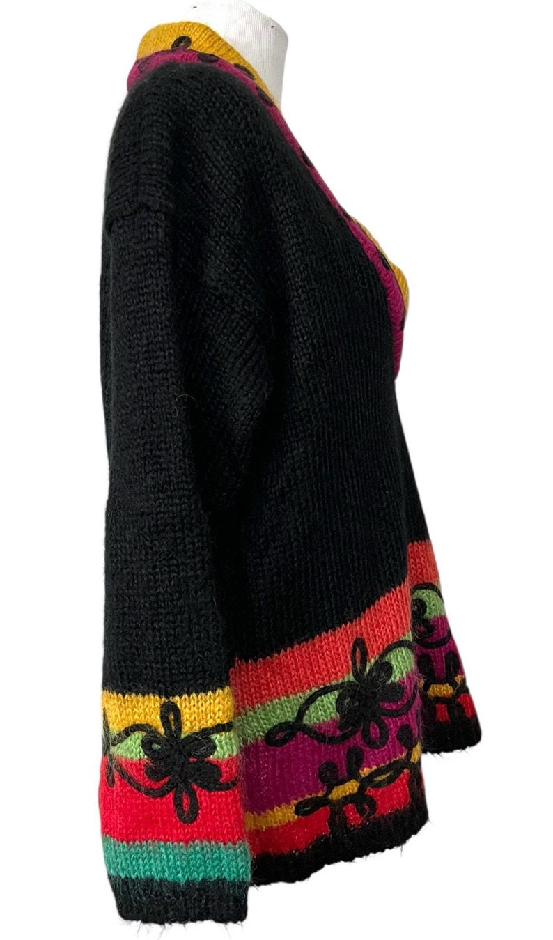 Vintage The Limited Sweater Colorful Neon 1980s Fuzzy Mohair V-Neck Women’s M/L image 7