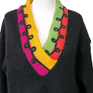 Vintage The Limited Sweater Colorful Neon 1980s Fuzzy Mohair V-Neck Women’s M/L image 4