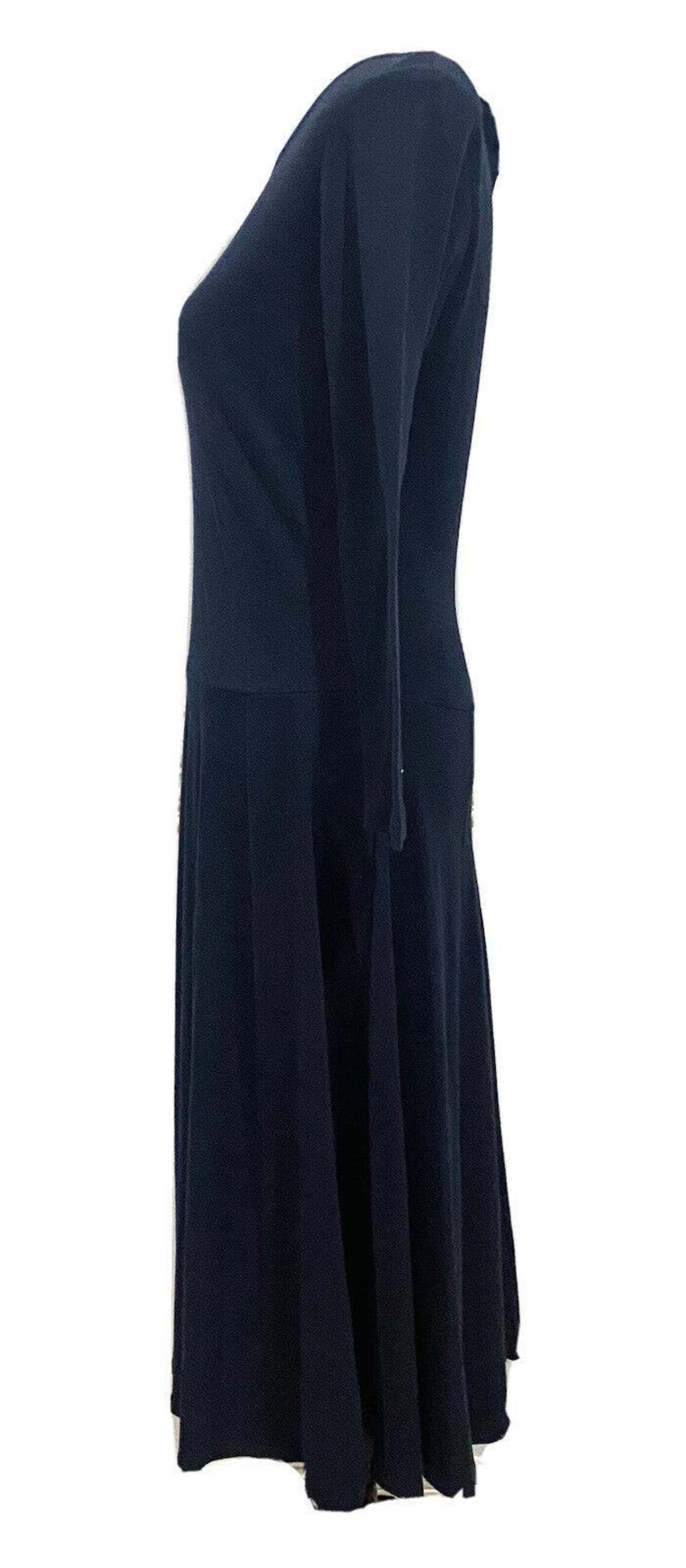 Vintage Lew Magram Dress Black MIDI Long Sleeve Cotton Blend Knit Sz L