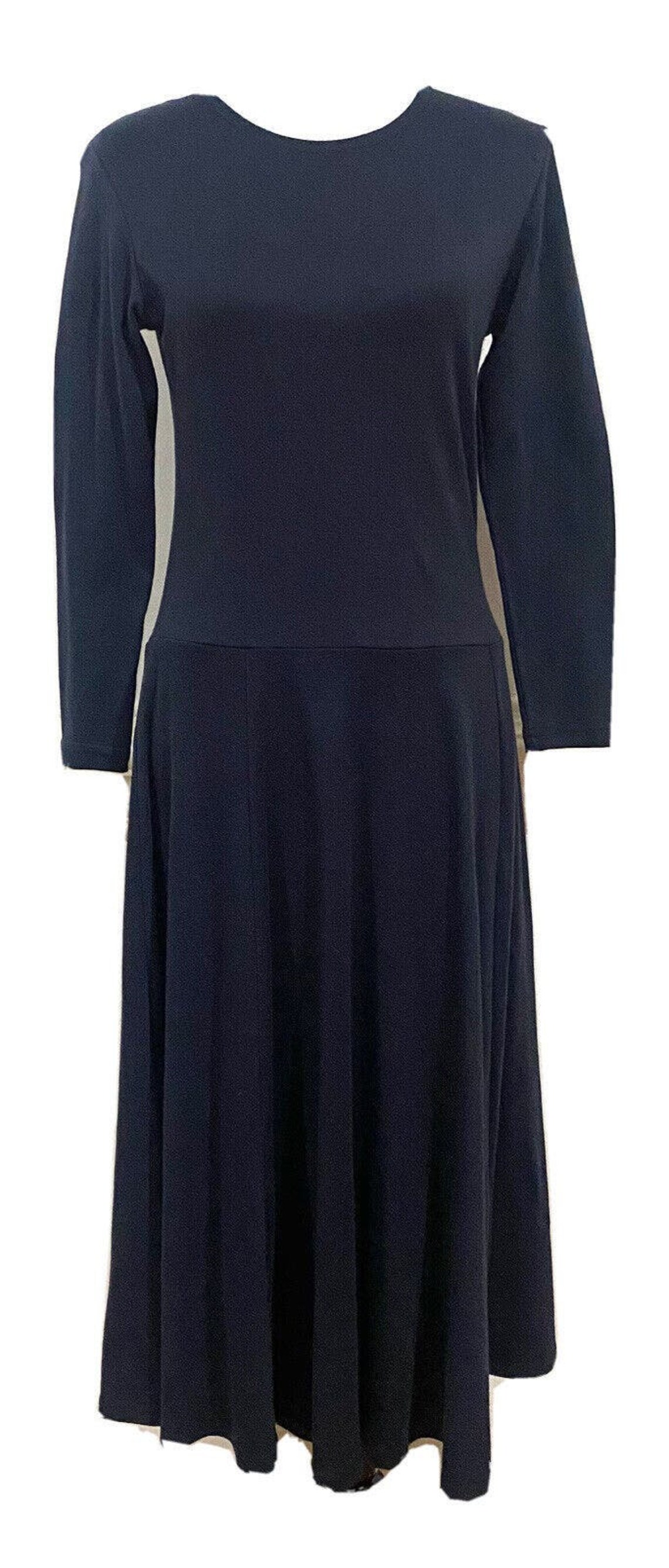 Vintage Lew Magram Dress Black MIDI Long Sleeve Cotton Blend Knit Sz L