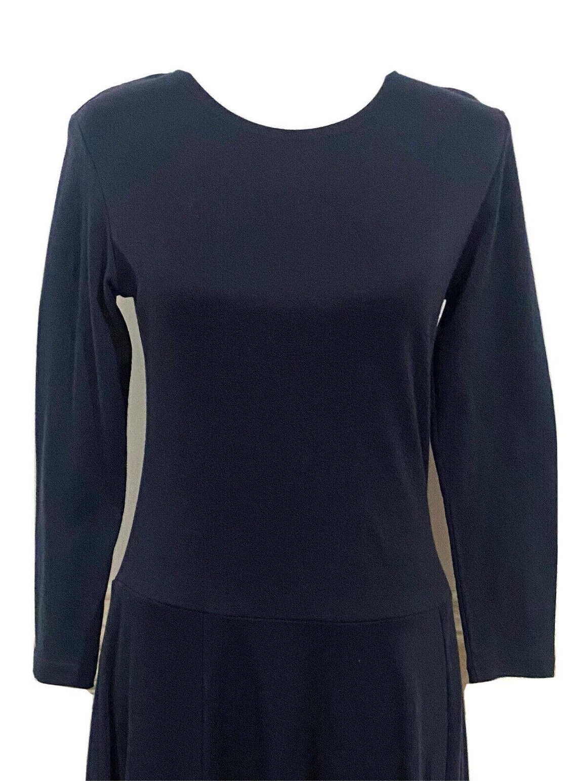 Vintage Lew Magram Dress Black MIDI Long Sleeve Cotton Blend Knit Sz L