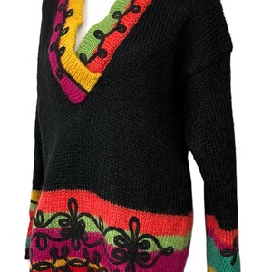 Vintage The Limited Sweater Colorful Neon 1980s Fuzzy Mohair V-Neck Women’s M/L image 3