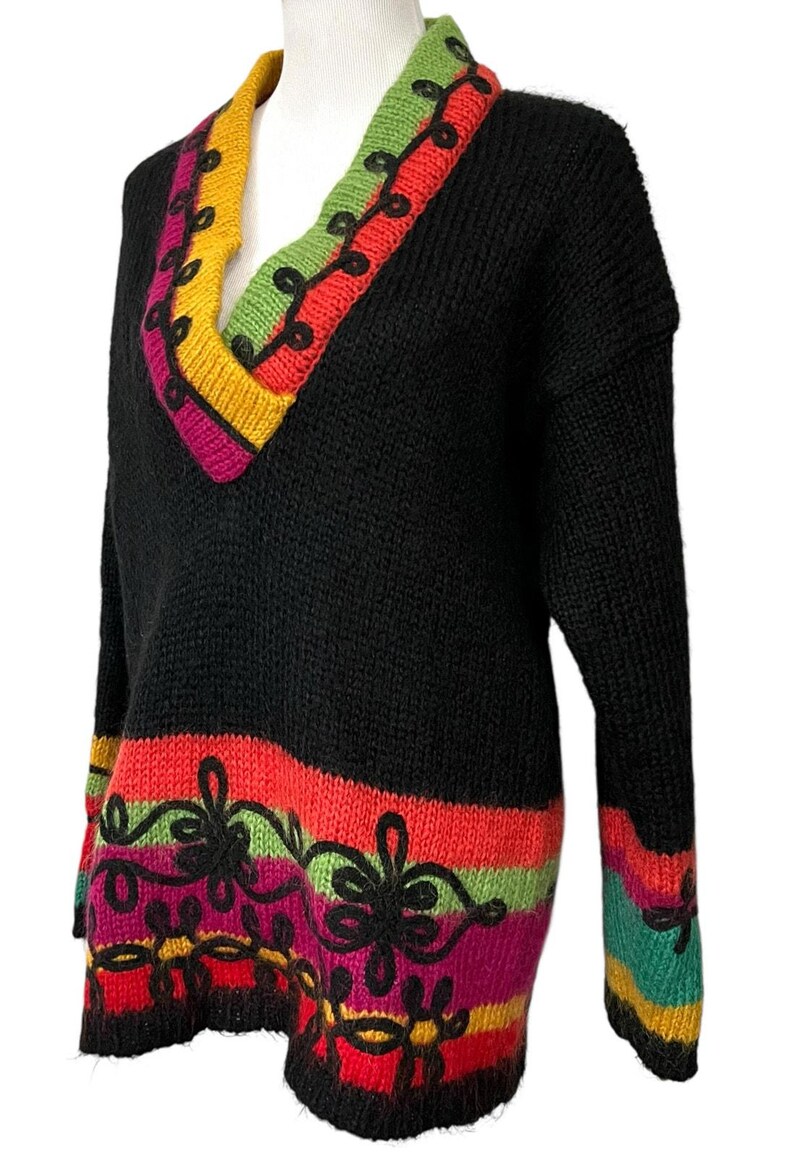 Vintage The Limited Sweater Colorful Neon 1980s Fuzzy Mohair V-Neck Women’s M/L image 3